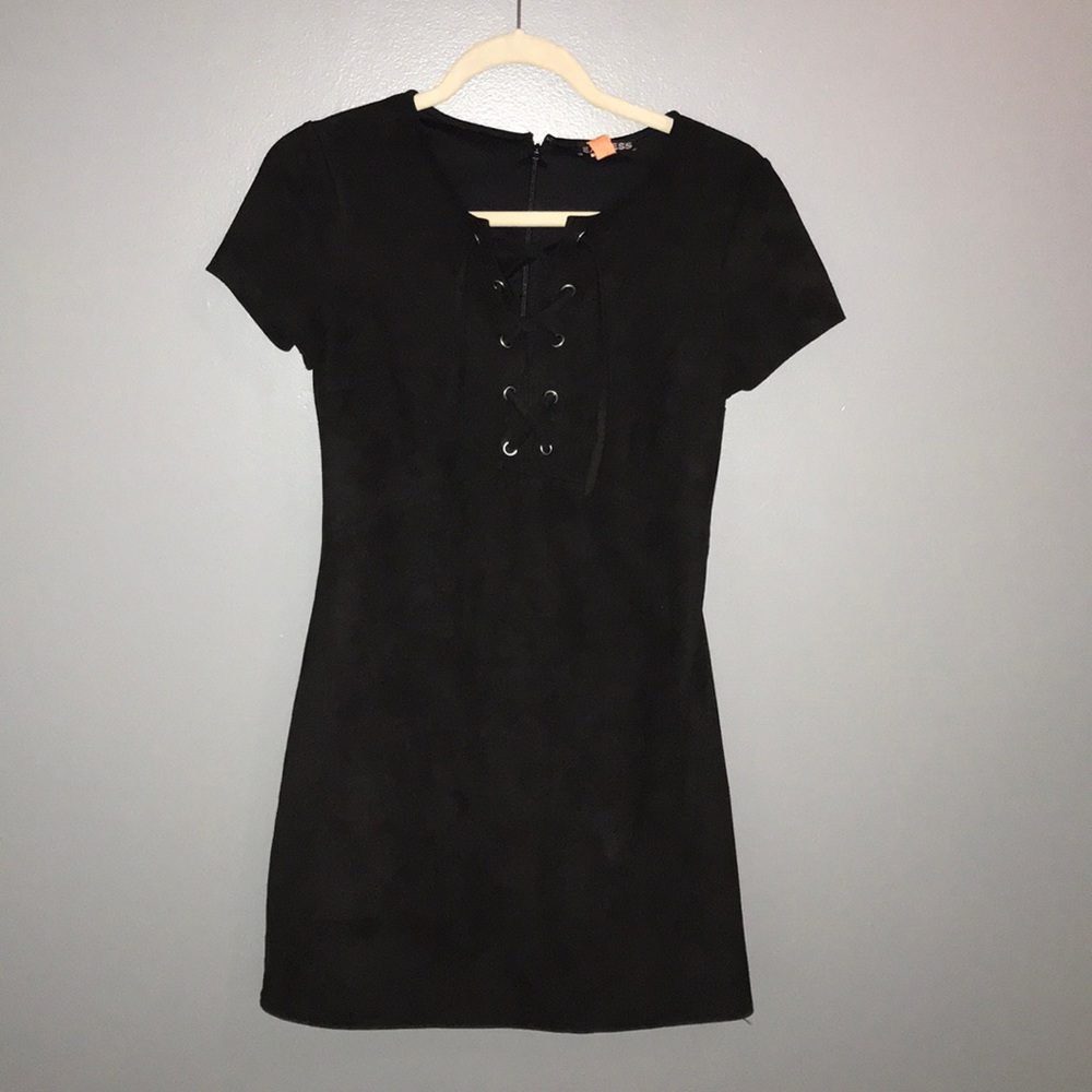 Express Black Lace-Up Faux Suede Dress